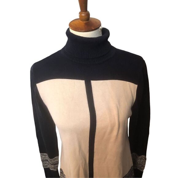 Narcisco Rodriguez Colorblock Turtleneck Sweater Dress Black Cream Size Large - Picture 4 of 13